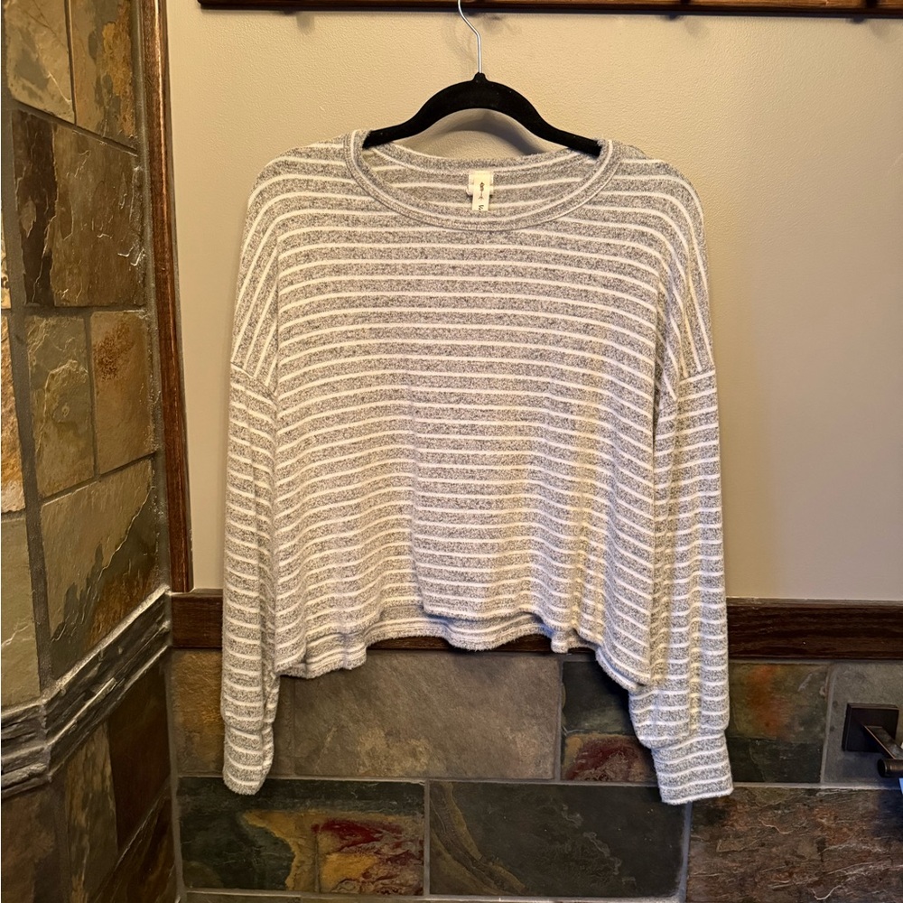 Silver Icing Vanilla Bay Heather Gray Striped Top